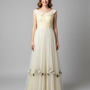 VTG Betty Lane Original 1950s Butter Yellow Cupcake Party Dress Rockabilly Pinup